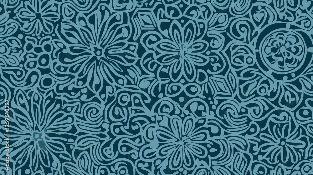 Fototapeta premium Intricate Floral Pattern Design in Teal and Blue Tones