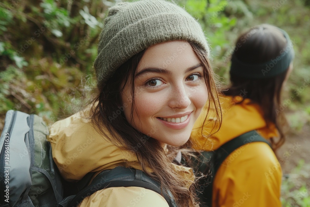 Smiling Adventurer in Lush Forest Smiling Adventurer in Lush Forest