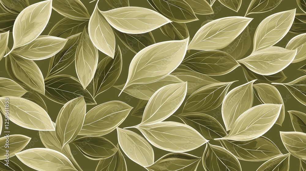 Elegant Green Leaf Pattern with Soft Shades and Natural Texture