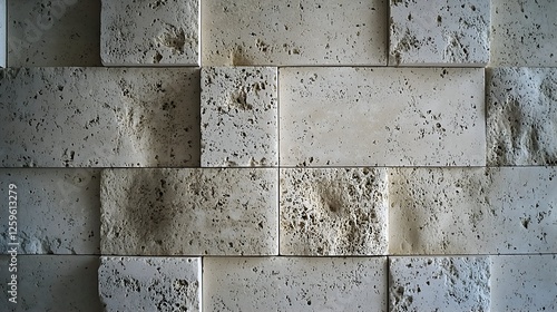 Close-Up Photograph of Travertine Stone, Revealing Unique Textures and Natural Variations for Architectural and Design Inspiration. photo