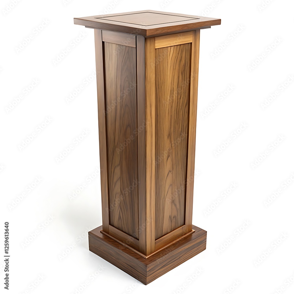 Tall wooden display pedestal stand with a smooth surface and natural wood grain, ideal for holding decorative pieces or highlighting products Tall wooden display pedestal stand with a smooth surface and natural wood grain, ideal for holding decorative pieces or highlighting products