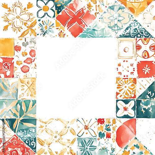 Colorful Tile Pattern Border With Copy Space