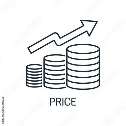 Increased costs. Price up. Vector linear icon isolated on white background.