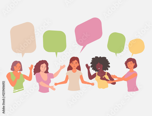 talking people men women speech bubbles communication interaction friends students colleagues cartoon vector illustration background collection