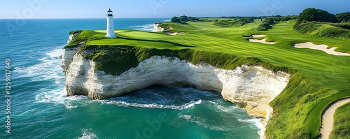 Coastal golf course lighthouse ocean cliffside