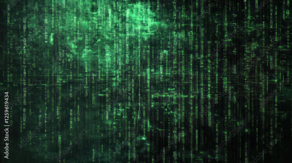 Fototapeta premium Abstract Matrix Style Green Code Rain Background for Technology Concepts