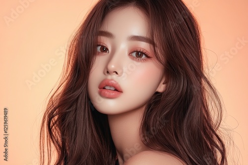 Wallpaper Mural Beautiful woman with long dark brown hair, big eyes, and full lips is the focus of a beauty product advertisement. She wears minimal makeup. Torontodigital.ca