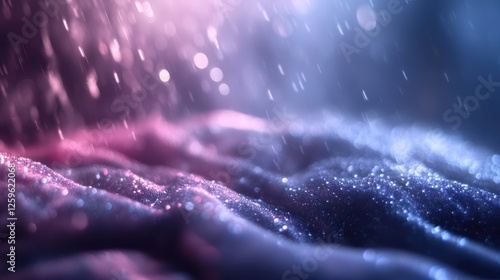 Cosmic Dust and Light: Abstract image of shimmering particles, illuminated in vibrant pink and blue hues, creating a dreamlike, otherworldly atmosphere. The texture suggests a soft.