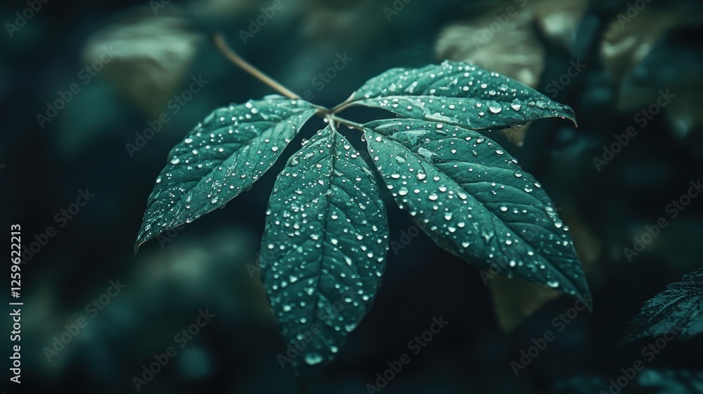 Dew-covered leaves, forest background, nature photography, website banner Dew-covered leaves, forest background, nature photography, website banner