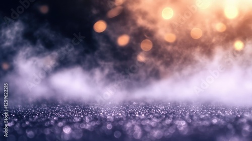 Mystic Glitter:  A dramatic and alluring abstract background featuring a hazy, ethereal smoke rising from a bed of glistening purple glitter, accented by warm.