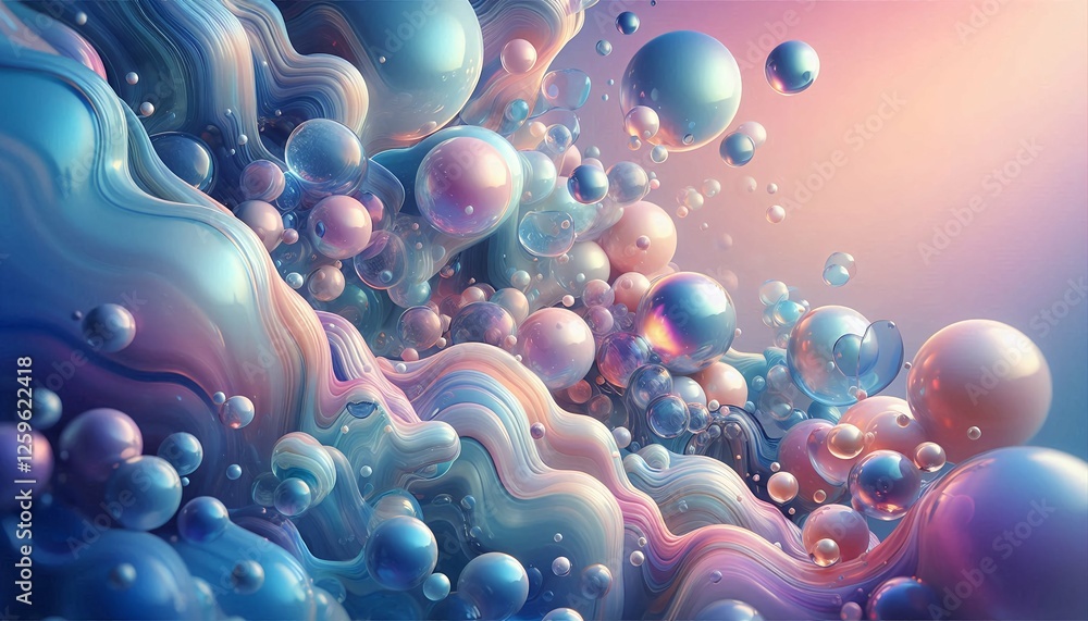 Abstract 3D Bubbles and Fluid Waves in Pastel Colors – Futuristic Digital Art. Abstract 3D Bubbles and Fluid Waves in Pastel Colors – Futuristic Digital Art.