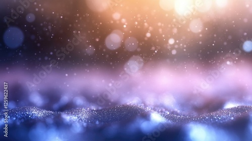 Shimmering Galaxy: A cosmic dreamscape of iridescent glitter, shimmering with purple, blue, and orange hues under a soft, glowing light.  The bokeh effect adds depth and mystery. 