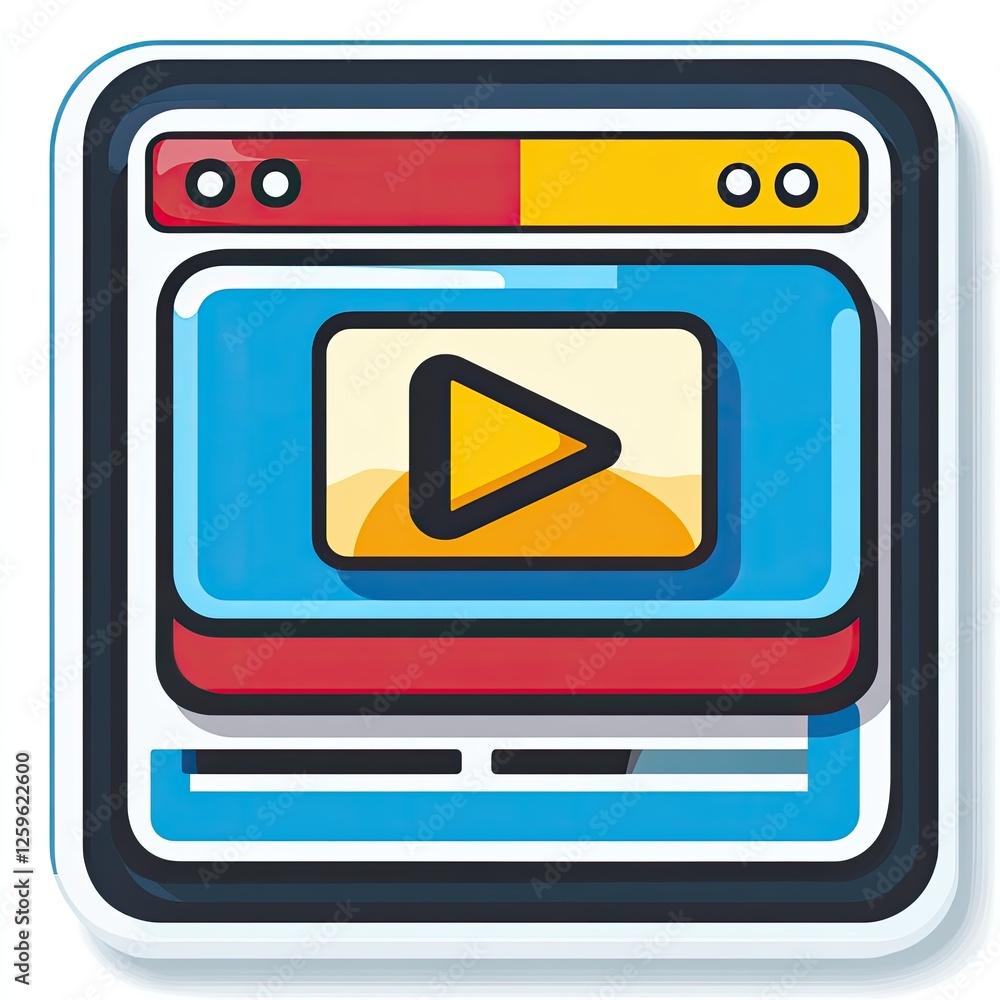 Cartoon Webpage with Play Button Cartoon Webpage with Play Button