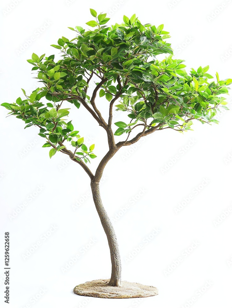 Obraz premium Stylish indoor large tree plant on a soft grey light background. Perfect for home decor, office greenery, or botanical themes. High-quality, natural, and elegant