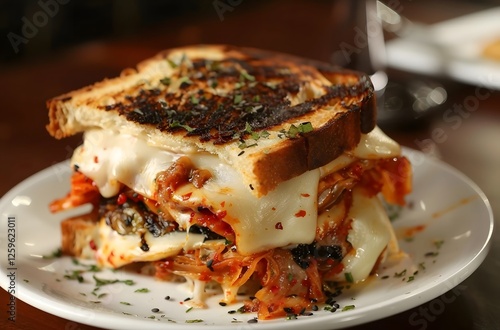 Golden Brown and Crispy Kimchi and Cheese Grilled Sandwich with Melted Goodness