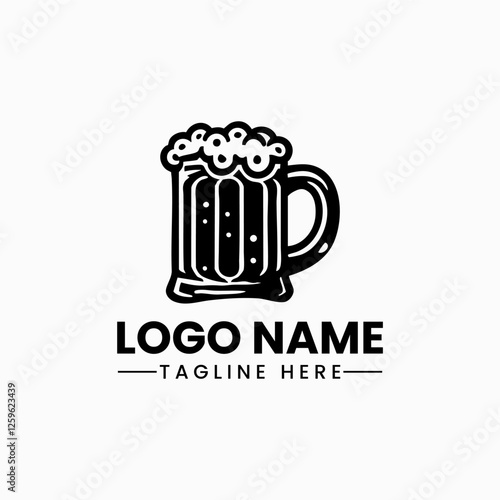 black beer mug vector logo design vector Glass beer mug with frothy head and handle ,beer mug illustration
