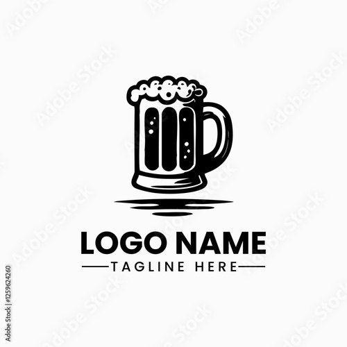 black beer mug vector logo design vector Glass beer mug with frothy head and handle ,beer mug illustration
