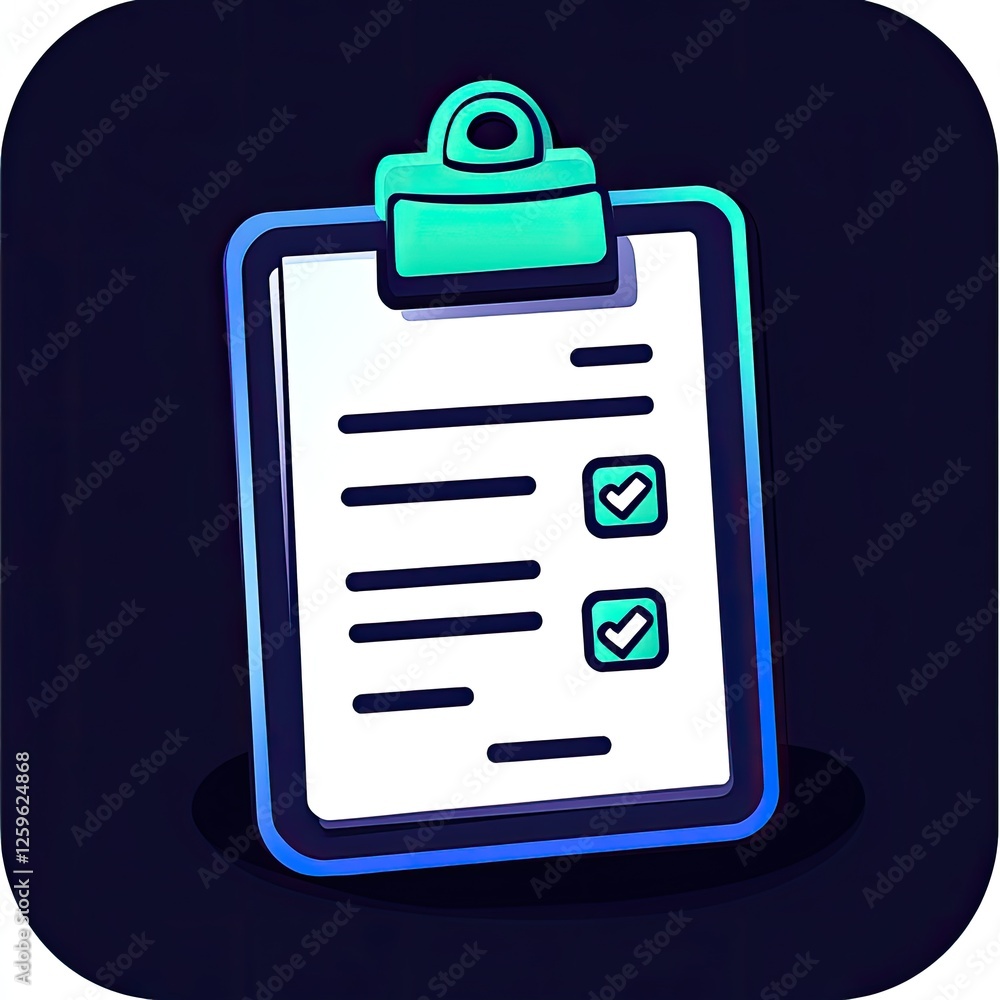 Checklist on Clipboard, Digital Style Checklist on Clipboard, Digital Style