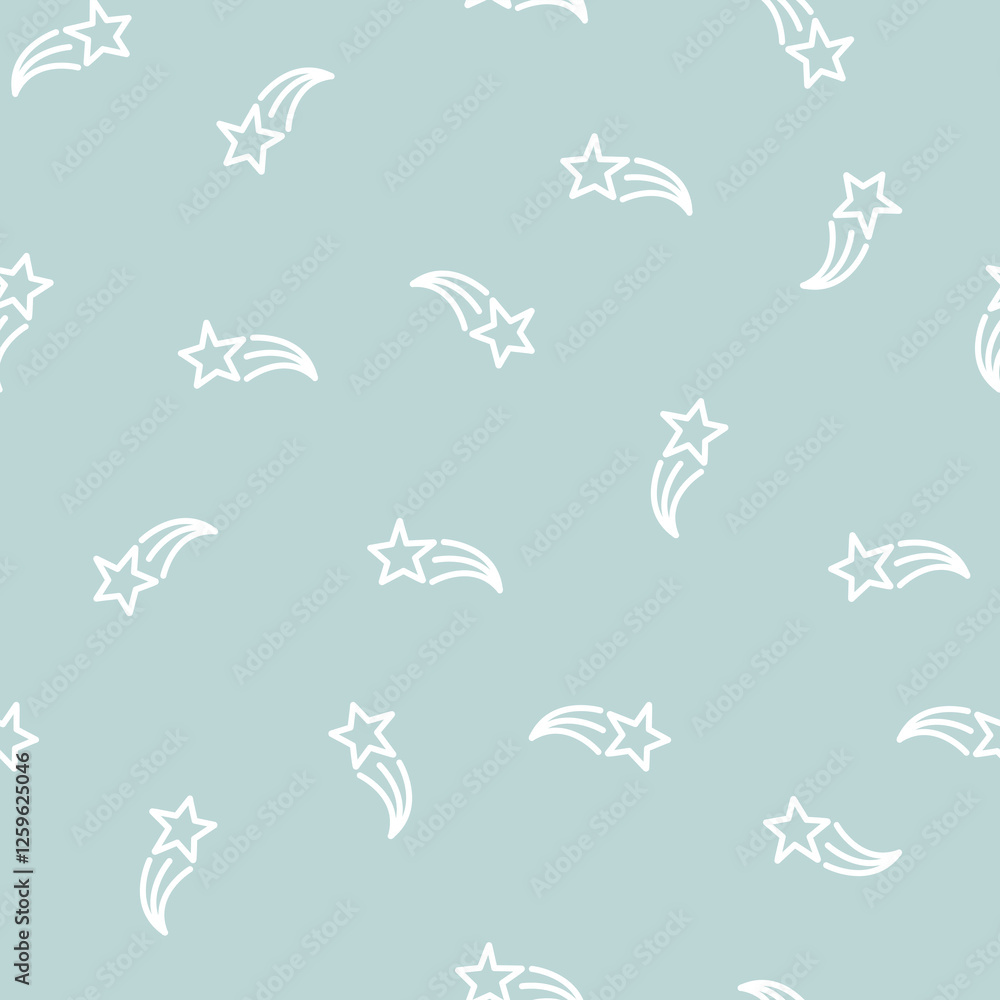 Fototapeta premium Seamless vector cartoon star pattern on blue background. Sky texture for clothing, textiles, card, stationery, phone cases, paper gifts, wallpaper, wrapping, fabric, cover.