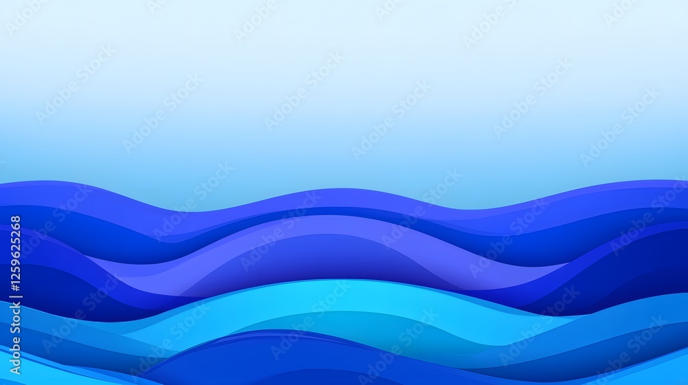 Abstract Blue Waves Background with Soft Gradient and Curves