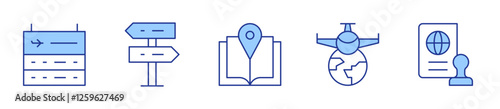guide book, information, passport, signpost, travel. Travel Icon vector illustration. Line Duotone style. Editable stroke