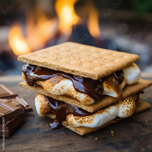 A delicious s'mores with chocolate and marshmallows