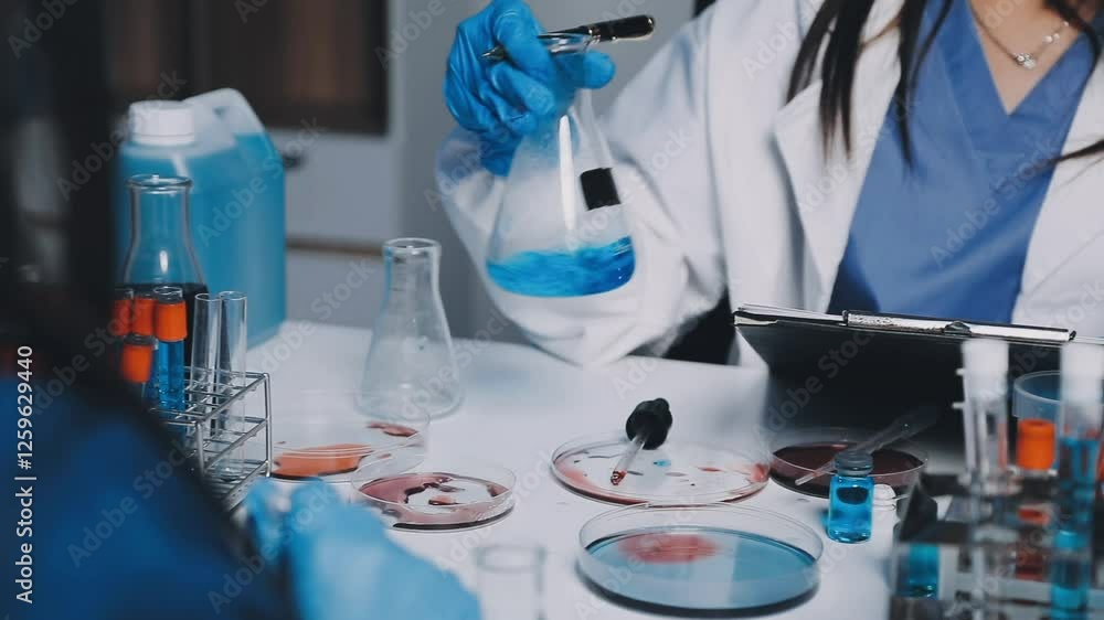 Microbiological research with a test tube and micropipette in close -up Microbiological research with a test tube and micropipette in close -up
