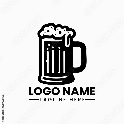 black beer mug vector logo design vector Glass beer mug with frothy head and handle ,beer mug illustration