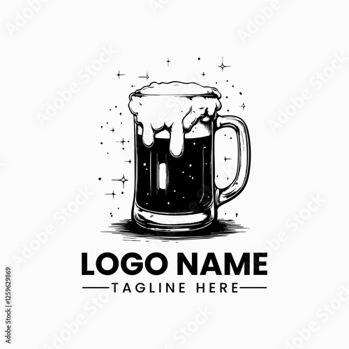 black beer mug vector logo design vector Glass beer mug with frothy head and handle ,beer mug illustration