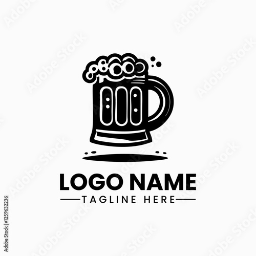 black beer mug vector logo design vector Glass beer mug with frothy head and handle ,beer mug illustration