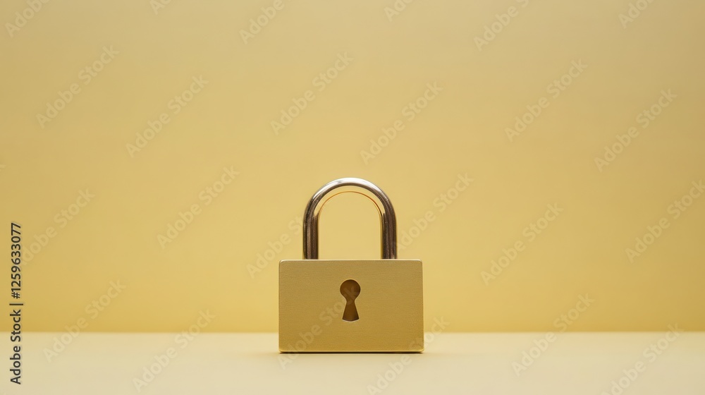 Fototapeta premium Minimalist golden padlock on a matching backdrop representing security