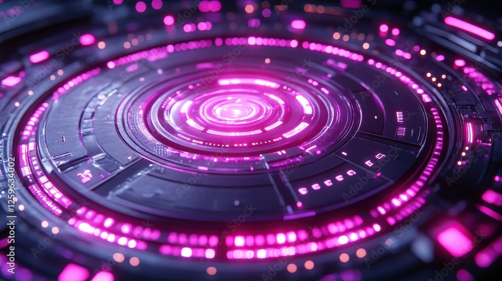 Futuristic tech interface, glowing pink, dark background, science fiction concept Futuristic tech interface, glowing pink, dark background, science fiction concept