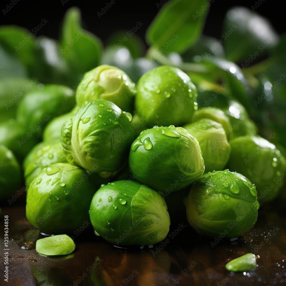 Close-up of Brussels sprouts with water droplets Close-up of Brussels sprouts with water droplets
