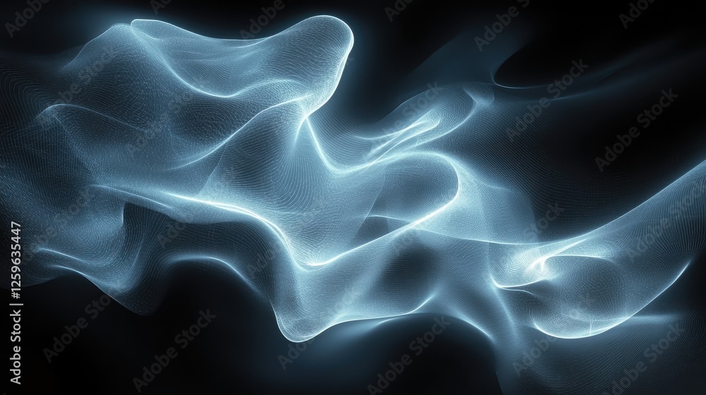 Obraz premium Abstract blue light wave flowing, dark background, digital art, website design