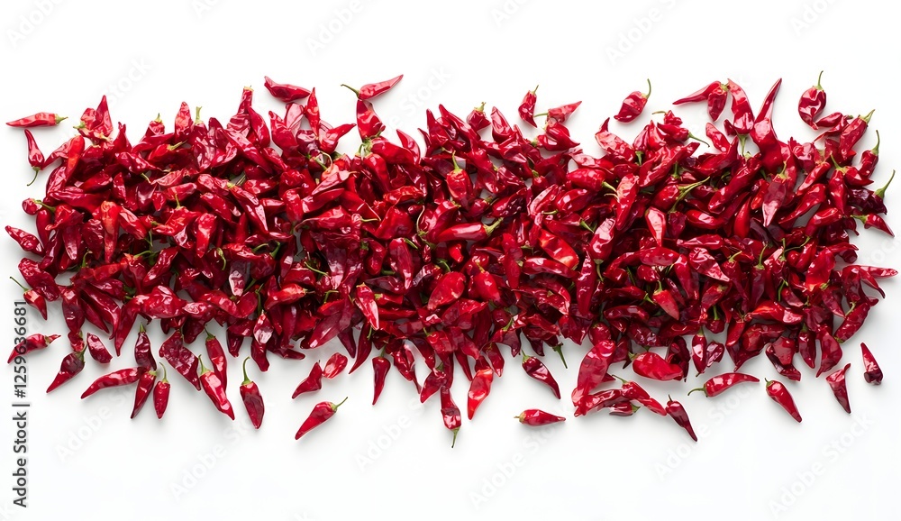 Naklejka premium Dried red chili peppers arranged on white background
