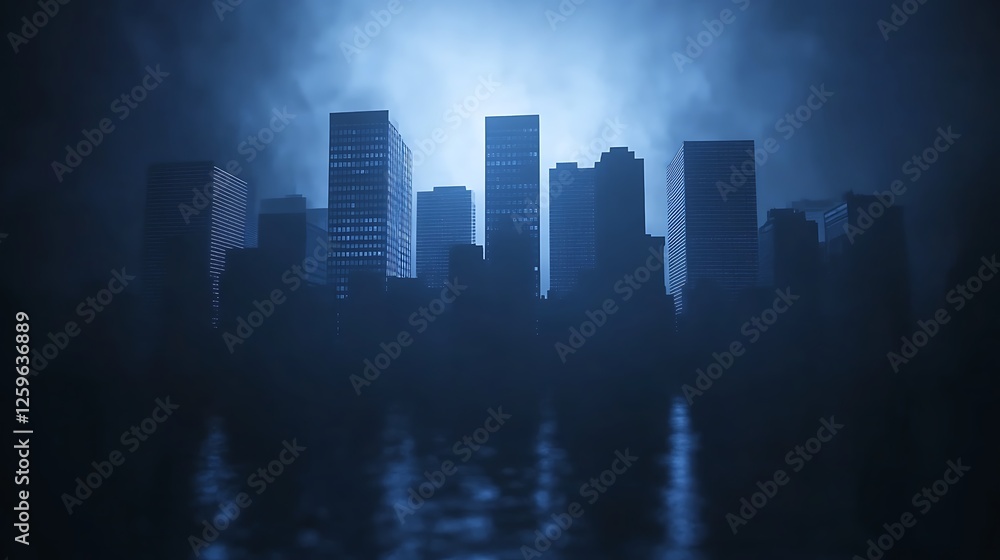 Cityscape at night, mysterious fog Cityscape at night, mysterious fog
