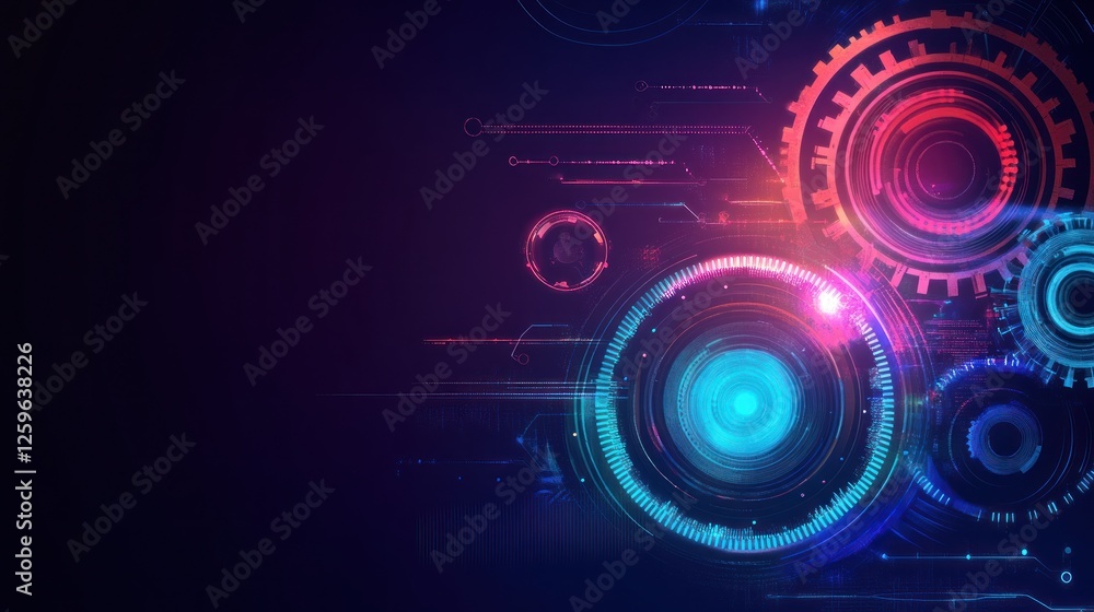 Fototapeta premium Colorful abstract gears with glowing elements