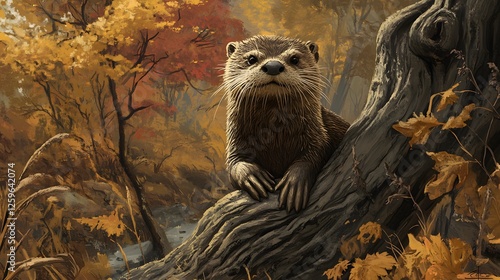 Otter in dry forest landscape