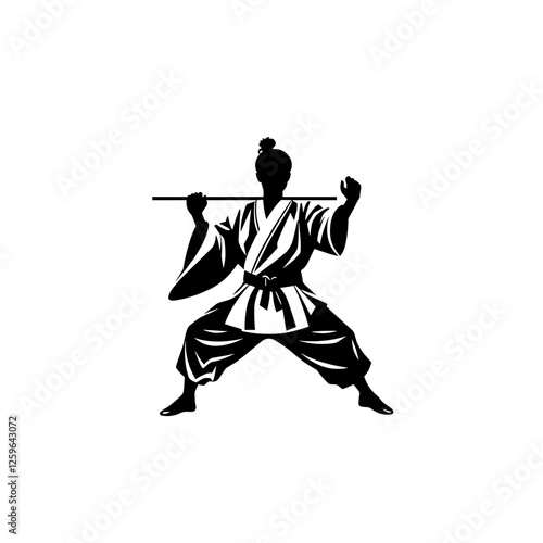 Samurai warrior in a combat stance holding a staff.