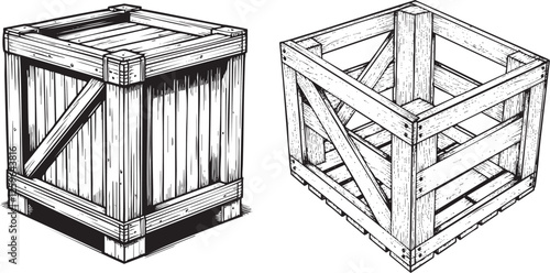  Vector Illustration of Wooden Crates with Outline Style