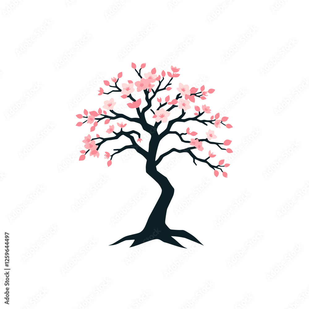 Artistic cherry blossom tree with pink flowers.