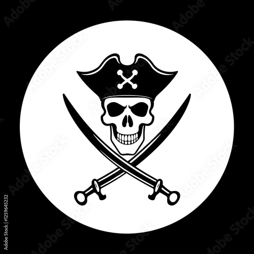 Pirate skull with crossed swords emblem vector. photo