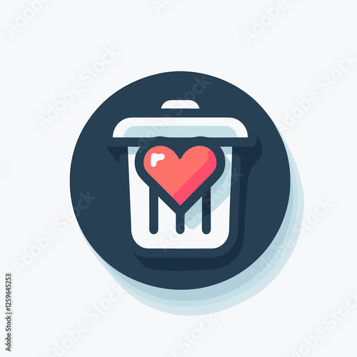 Trash bin with a broken heart icon in digital style.