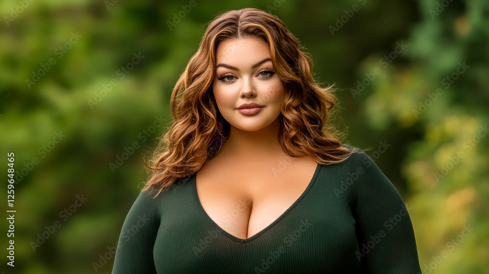 Plus size model posing confidently in nature, embracing body positivity and natural beauty Plus size model posing confidently in nature, embracing body positivity and natural beauty