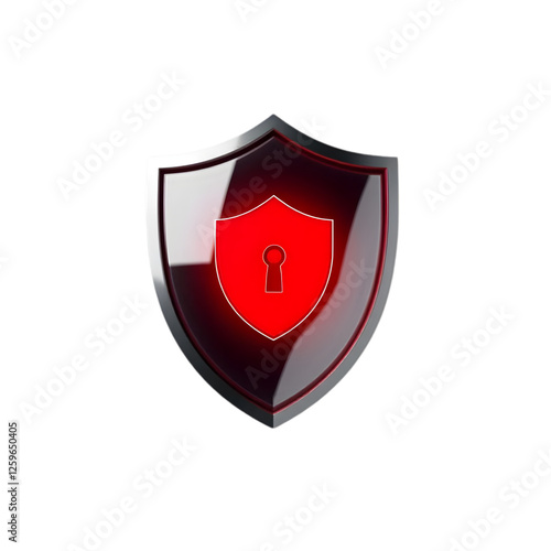 Red Glowing Security Shield with Keyhole: Digital Data Protection