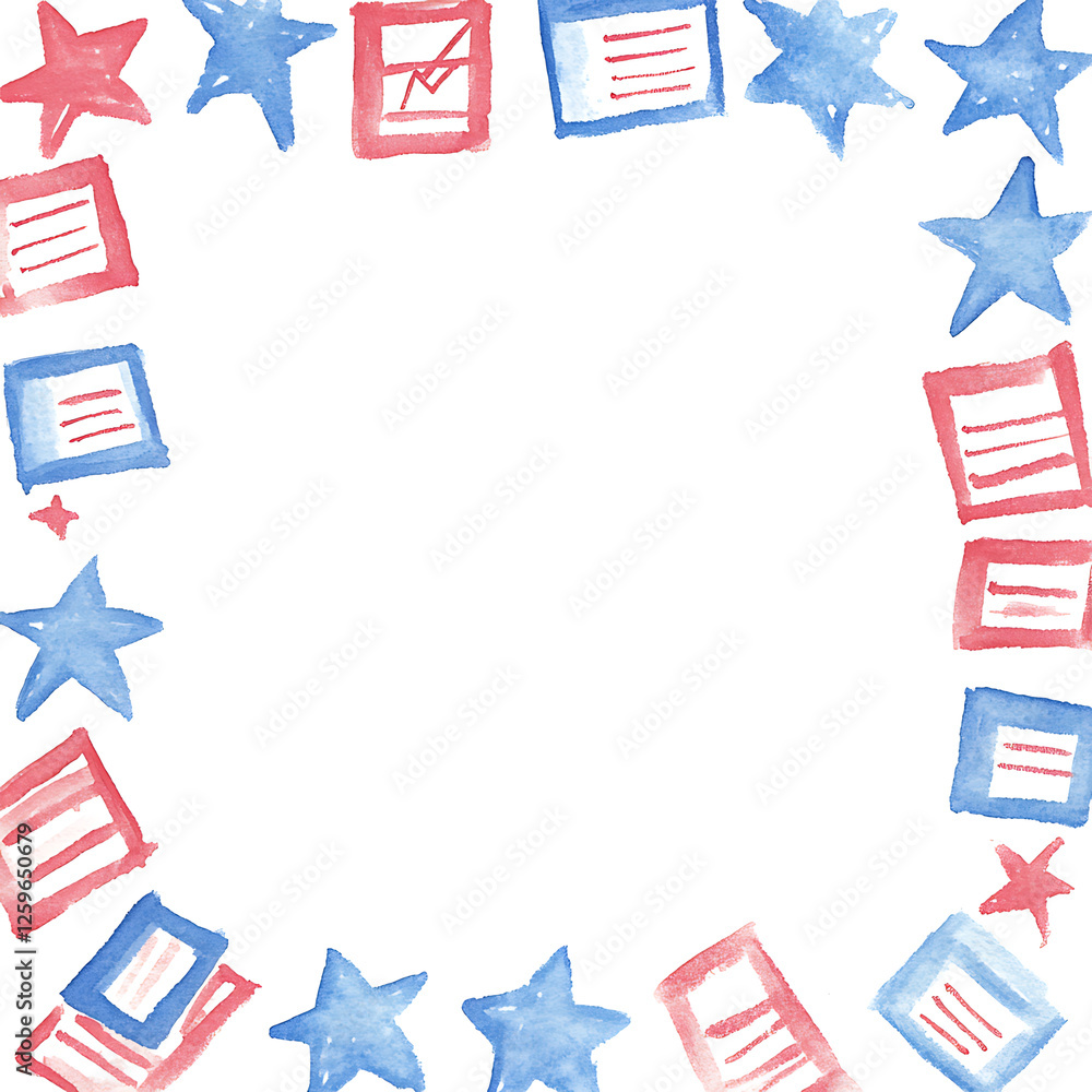 Fototapeta premium Patriotic Election Day Border With Copy Space Illustration Design Template Backgrounds Colorful Watercolor Style Graphics Border Pattern Copy Space