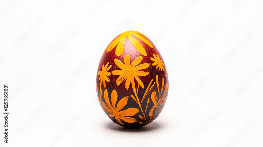 Hand painted Easter egg with vibrant floral patterns in red and yellow hues Hand painted Easter egg with vibrant floral patterns in red and yellow hues