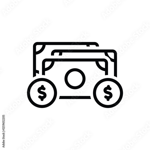 Black line icon for cash