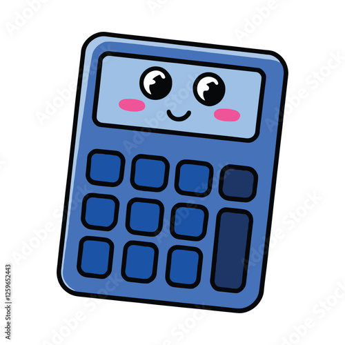 Cute kawaii calculator icon with a happy face. Simple and playful design, ideal for educational materials, kids' illustrations, and fun projects. Vector illustration.