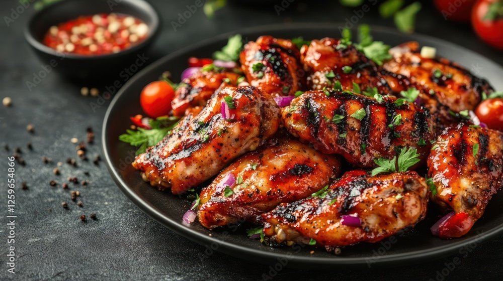 Grilled chicken wings with barbecue sauce on a plate Grilled chicken wings with barbecue sauce on a plate